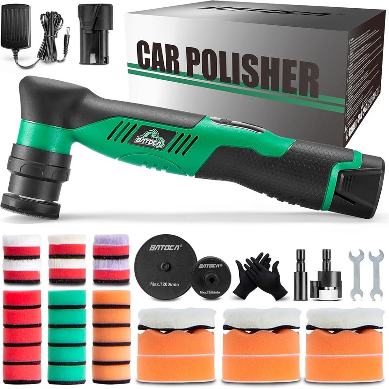 BATOCA S5 Cordless Mini Car Polisher Buffer Machine Dual Action & Rotary Mini Polishing Machine 1x 12V 2A Battery with 1inch 3inch Polishing Pads Kit for Car Motorcycle Deatiling Polish Buffing Clean - Image 1